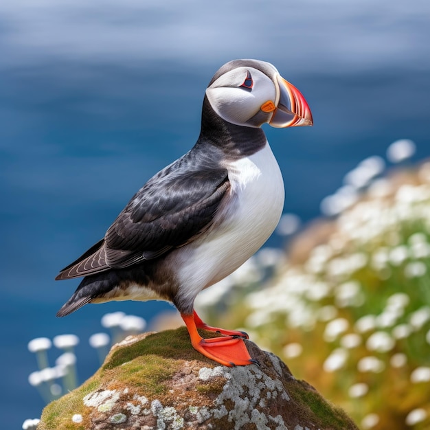 Pájaro frailecillo atlántico cerca del paisaje oceánico Fratercula arctica Generative ai