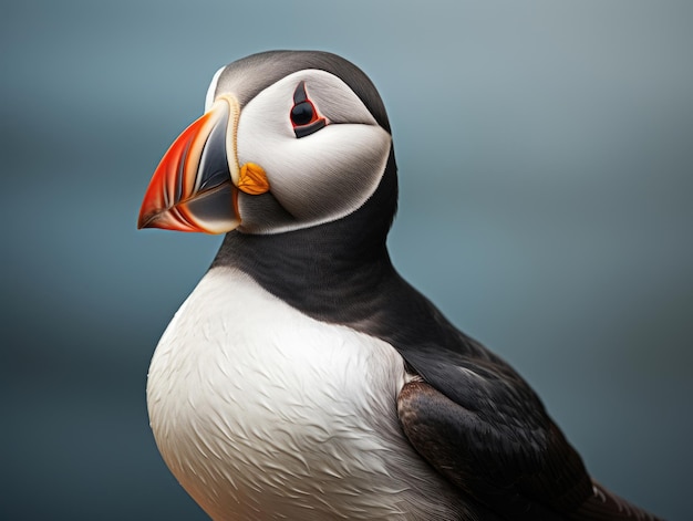 Pájaro frailecillo atlántico de pie sobre la roca sobre el mar