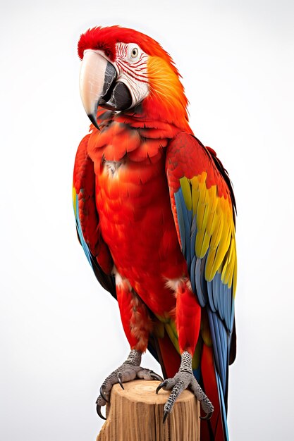 El pájaro guacamayo colorido sobre un fondo blanco