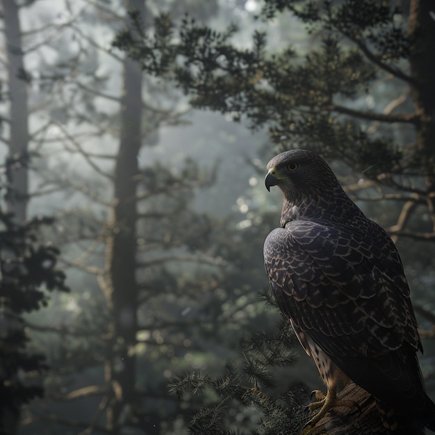 El pájaro halcón en el bosque