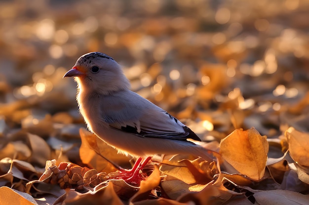 Un pájaro en las hojas de otoño.