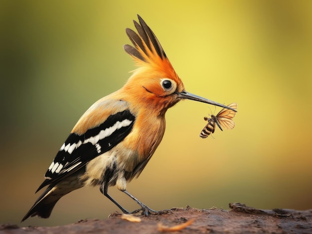 El pájaro Hoopoe de Eurasia con su captura