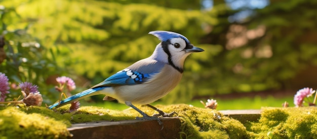 pájaro jay azul volando en un prado en un día soleado