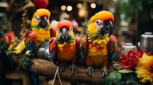 Foto un pájaro loro de colores sentado en la percha