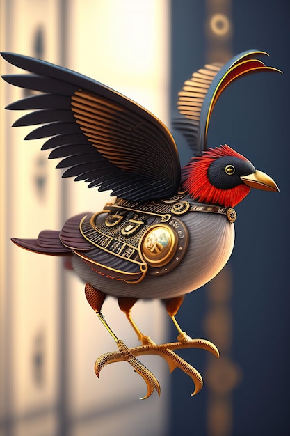 de un pájaro mecánico futurista de estilo Steampunk animal ilustración en 3D