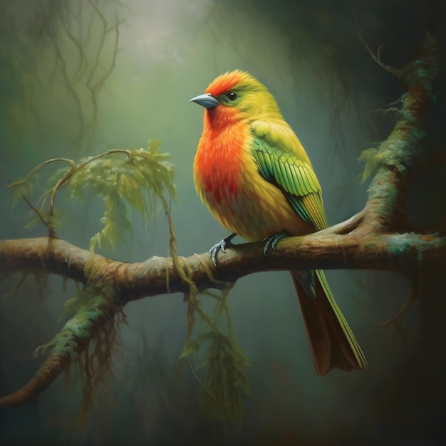 pájaro mosaico posado en una rama