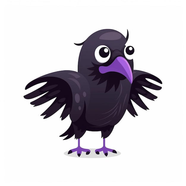 Foto pájaro negro de dibujos animados con pico púrpura y ojos grandes generativo ai