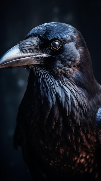 Un pájaro negro con un pico negro y un ojo negro.