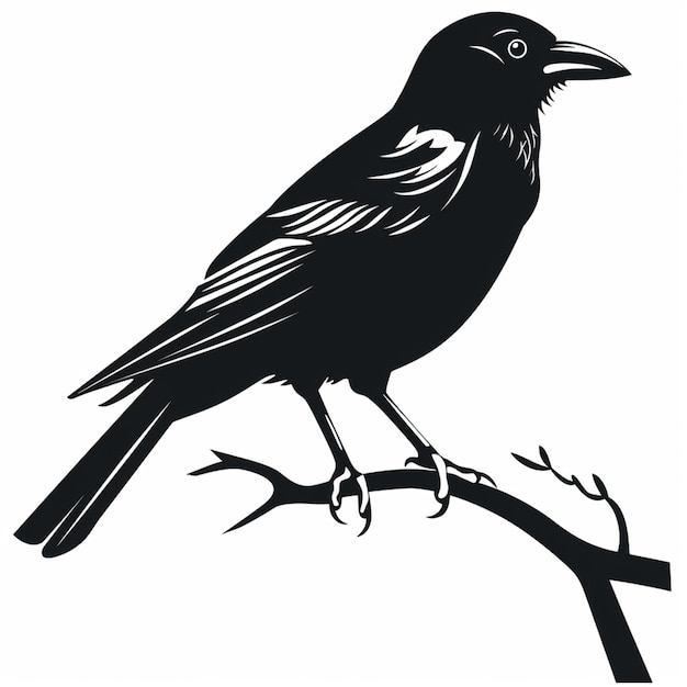 un pájaro negro sentado en una rama de un árbol ai generativo