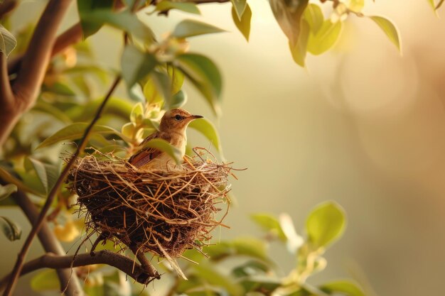 Foto un pájaro en un nido en un árbol