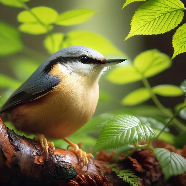 Foto un pájaro normal en el bosque de una ia genera