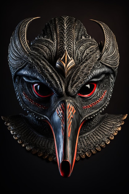 Un pájaro con un ojo rojo y un pico negro.