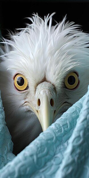 Foto un pájaro con ojos amarillos y una cabeza blanca