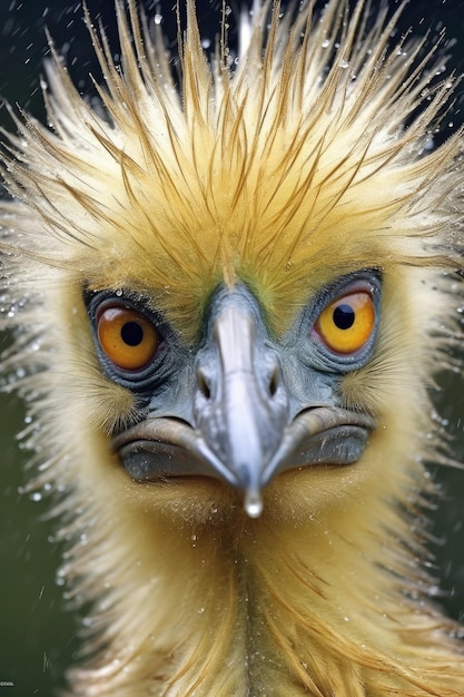 Un pájaro con ojos amarillos.