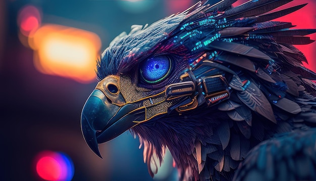 Un pájaro con ojos azules y un ojo azul.