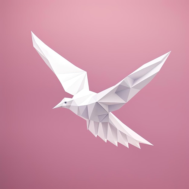 pájaro origami blanco sobre un fondo rosado