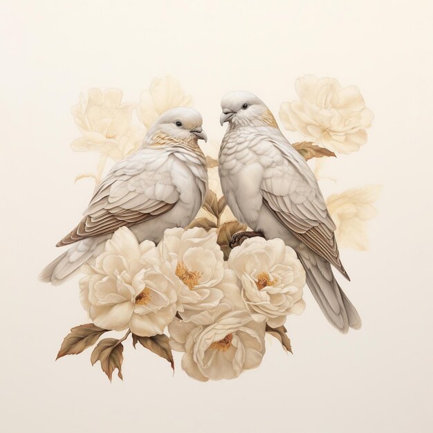 Pájaro paloma vintage con ilustración de flores
