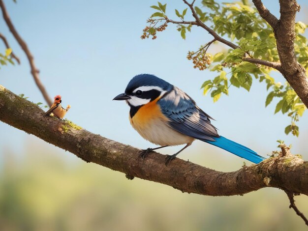 Pájaro panorámico natural sentado en la rama ai generar