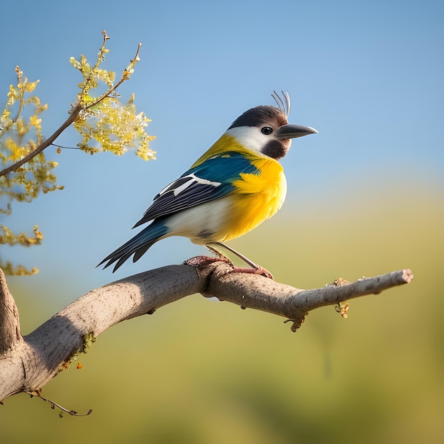 Pájaro panorámico natural sentado en la rama ai generar