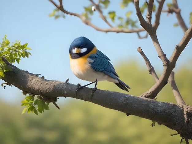 Pájaro panorámico natural sentado en la rama ai generar