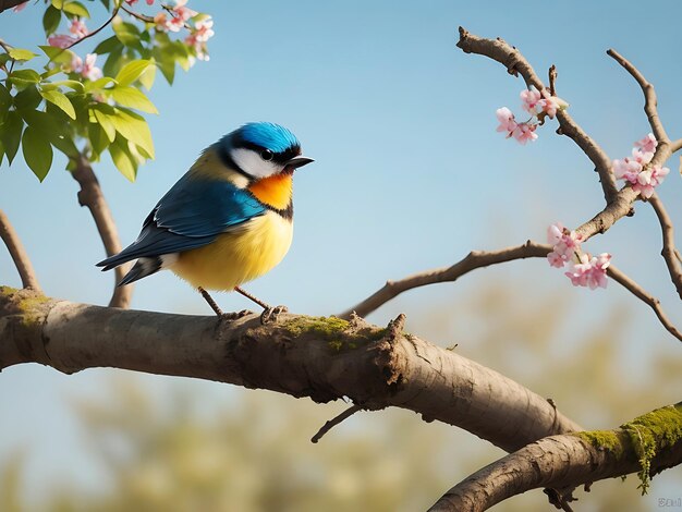 Pájaro panorámico natural sentado en la rama ai generar