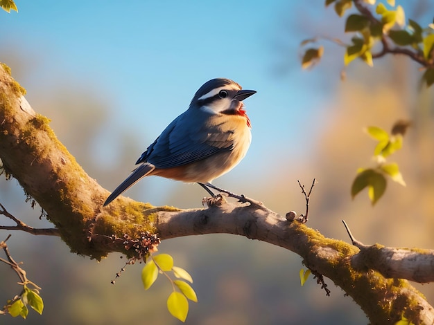 Pájaro panorámico natural sentado en la rama ai generar