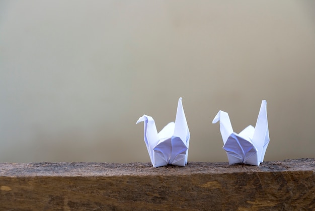 Pájaro de papel en un piso de madera para la paz.