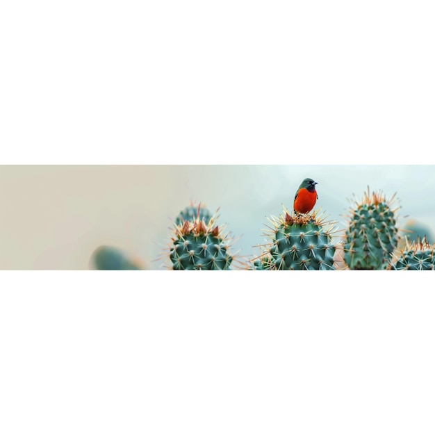 un pájaro en la parte superior de un cactus con una imagen de un ave en él