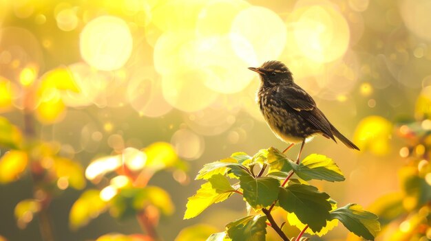 Un pájaro pequeño sentado en la cima de un árbol frondoso