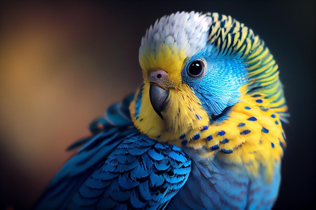 Foto un pájaro periquito azul y amarillo con una pluma amarilla y azul.