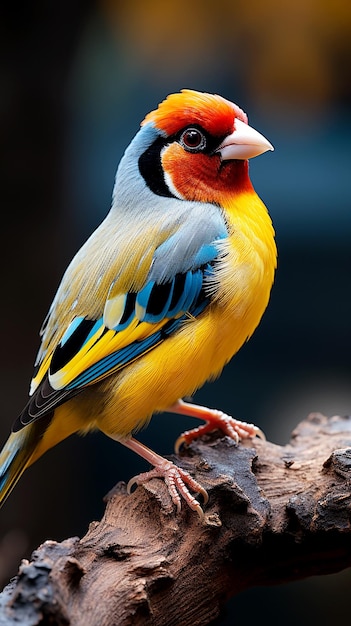 Foto un pájaro con un pico amarillo y plumas azules y blancas