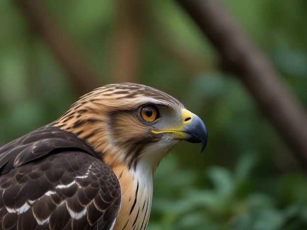 Foto un pájaro con un pico amarillo y plumas marrones está mirando a la cámara