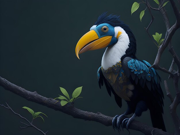 Foto un pájaro con un pico azul se sienta en una rama.