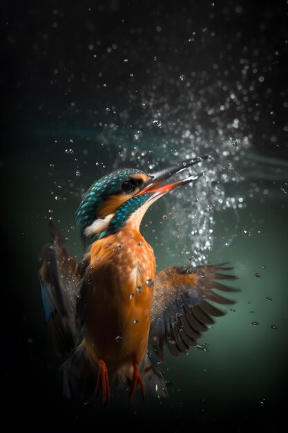 Un pájaro con pico largo y pico naranja está aterrizando en el agua