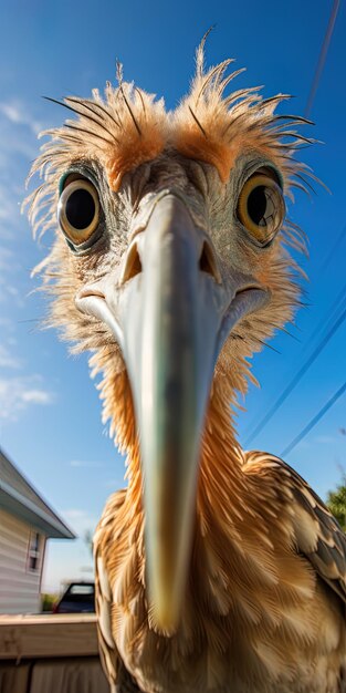 Foto un pájaro con un pico largo que es amarillo y marrón