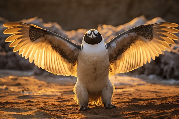 un pájaro con un pico negro que tiene un pico blanco y alas que tienen un pico negra