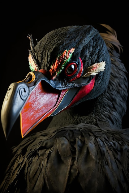 Un pájaro con pico rojo y cara negra.