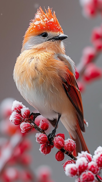 un pájaro con un pico rojo y una flor roja en él