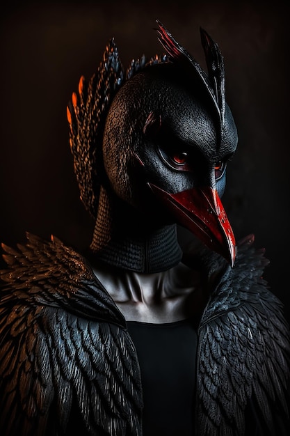 Un pájaro con pico rojo y pico negro está en la oscuridad.