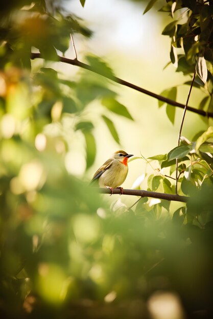 Foto un pájaro con un pico rojo se sienta en una rama de un árbol.