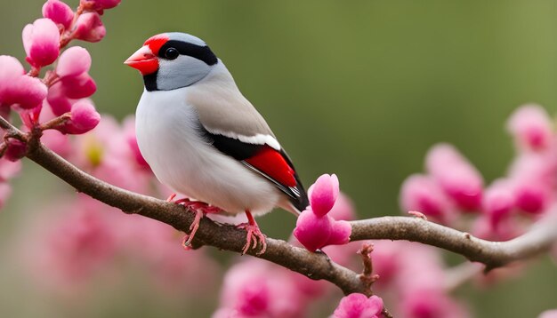 un pájaro con un pico rojo se sienta en una rama