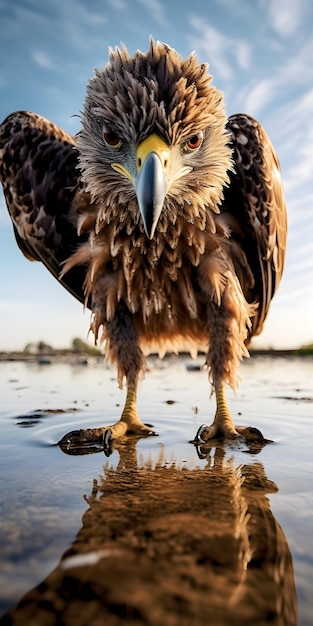 Un pájaro de pie en el agua