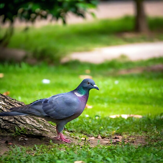 Foto un pájaro está de pie en la hierba frente a un árbol