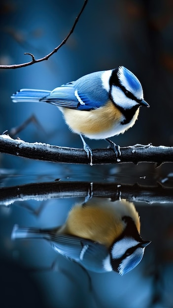 Foto un pájaro está de pie en una rama con el reflejo de ella