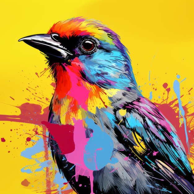Un pájaro pintado de colores en el estilo hiperrealista del pop art