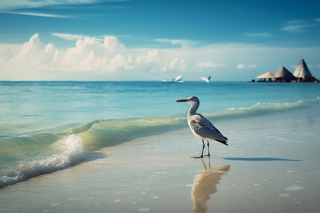 Pájaro en la playa del mar