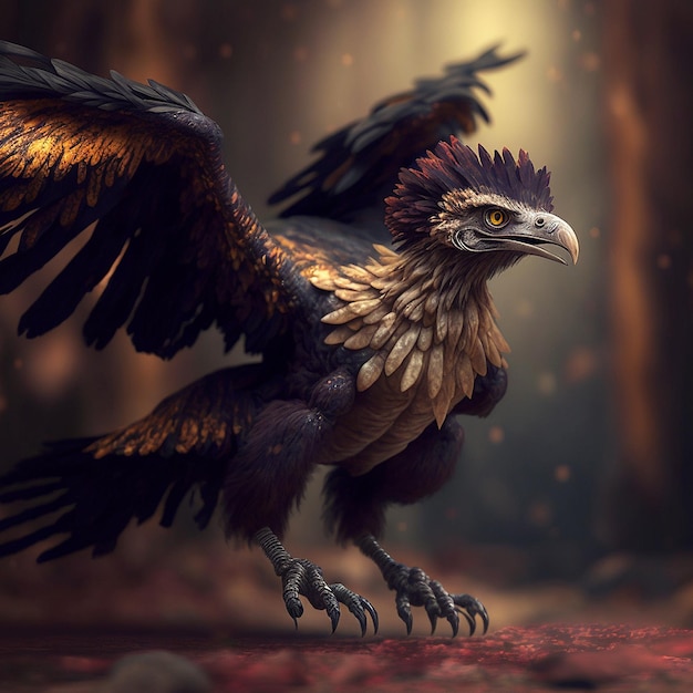 Un pájaro con plumas amarillas y negras y una cabeza negra que dice 'águila'