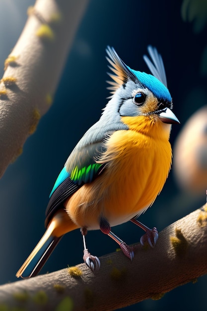 Un pájaro con plumas azules y amarillas está posado en una rama.