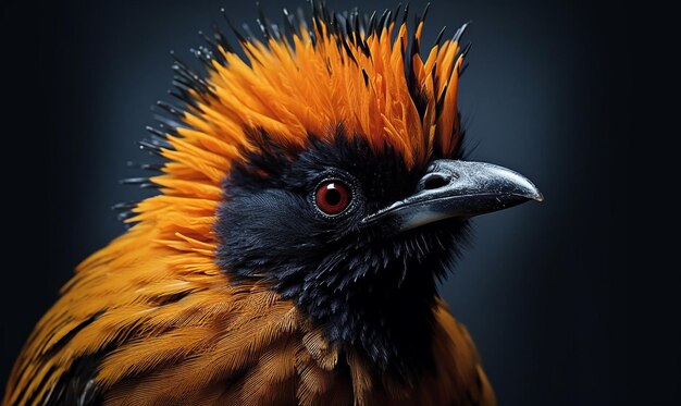 Un pájaro con plumas de color naranja brillante y un ai generativo de cabeza negra.