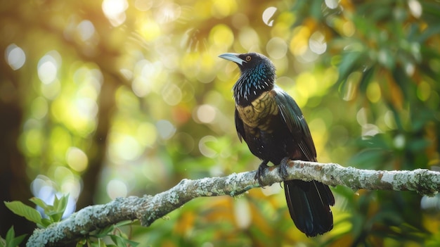 Un pájaro posado en una rama de un árbol en el bosque